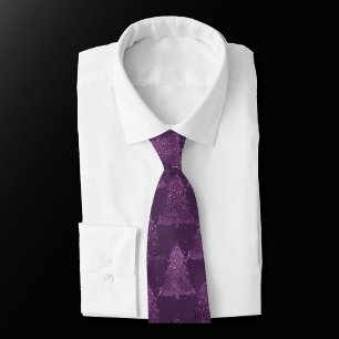 Moody Tree Pattern Deep Plum Purple Christmas Tie