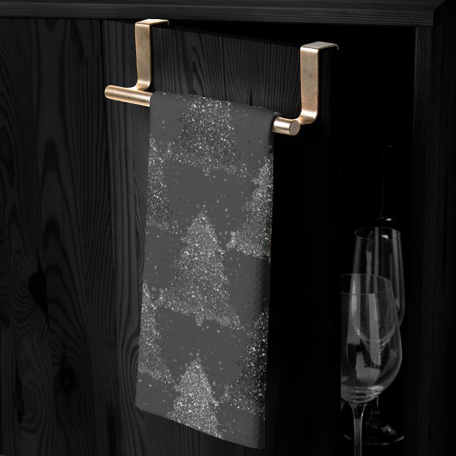 Moody Tree Pattern | Onyx Silvery Black Christmas Tea Towel (Creator Uploaded)