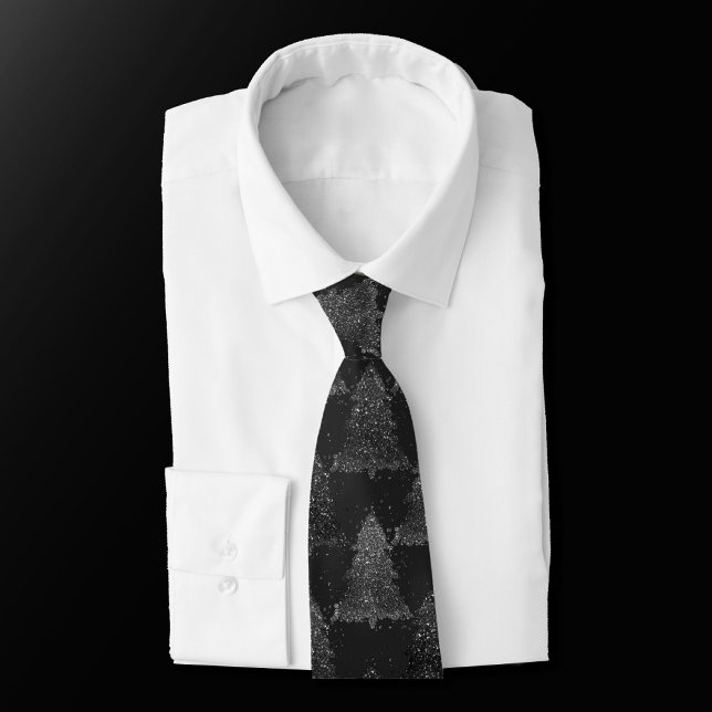 Moody Tree Pattern | Onyx Silvery Black Christmas Tie (Creator Uploaded)