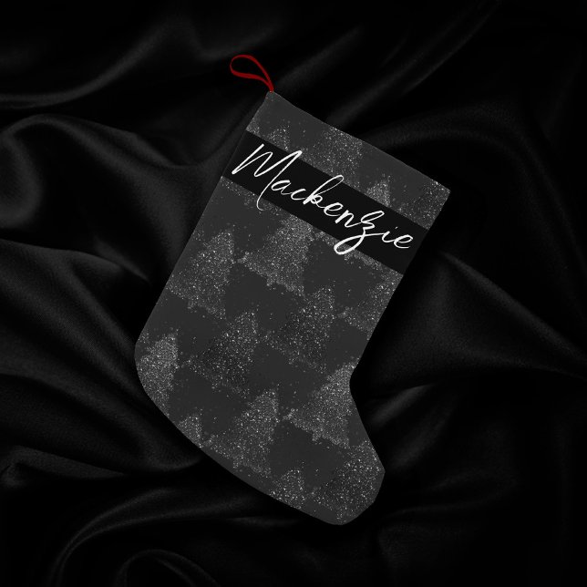 Moody Tree Pattern | Onyx Silvery Black Custom Small Christmas Stocking (Creator Uploaded)