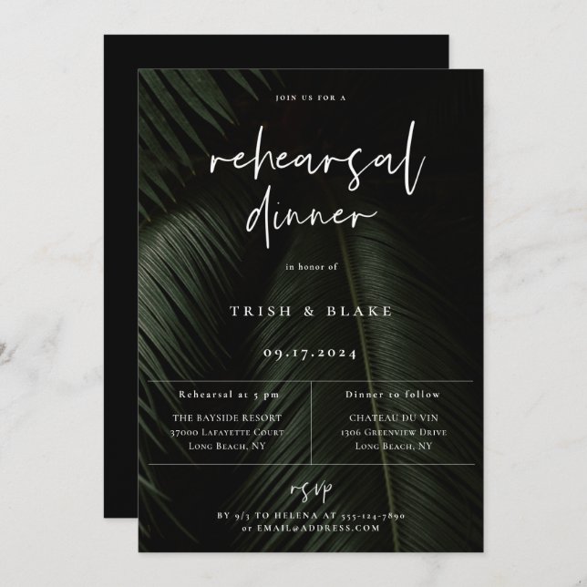 Moody Tropics Rehearsal Dinner Invitation (Front/Back)