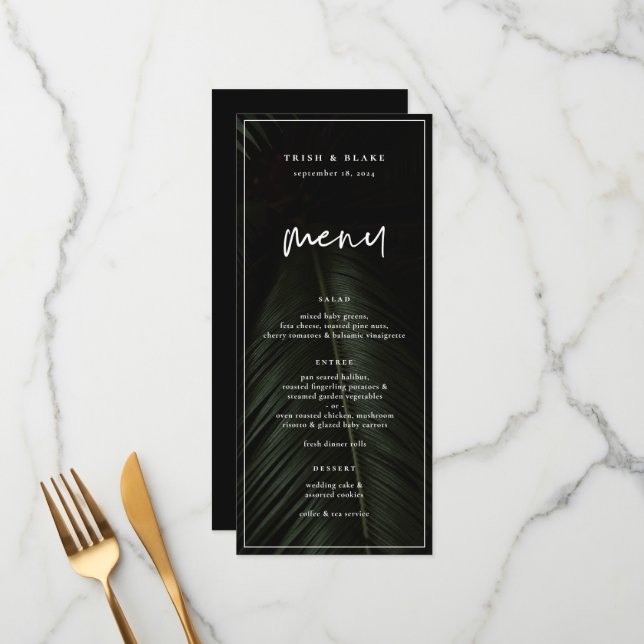 Moody Tropics Wedding Menu (Front/Back In Situ)