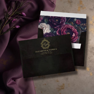 Moody Victorian Lace Botanical Crest Dark Wedding Envelope