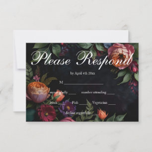 Moody vintage Elegant floral wedding RSVP