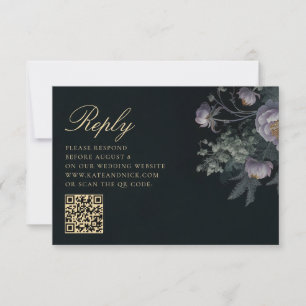 Moody Vintage Floral Peony Romance QR Code Wedding RSVP Card
