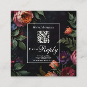 Moody vintage floral We're Married rsvp QR code Enclosure Card