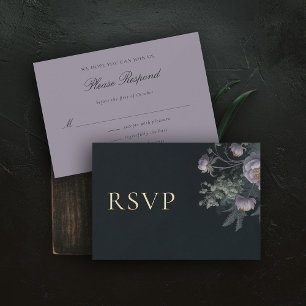 Moody Vintage Lilac Peony Floral Elegant Wedding RSVP Card