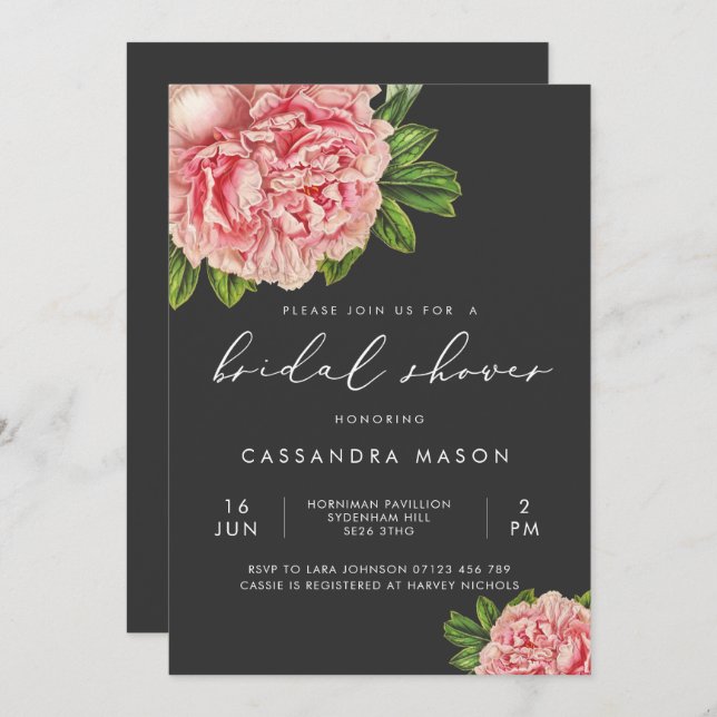 Moody Vintage Pink Peony Bridal Shower Invitation (Front/Back)