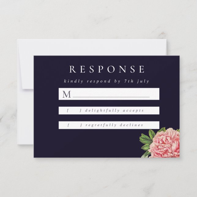 Moody Vintage Pink Peony Wedding RSVP Card (Front)
