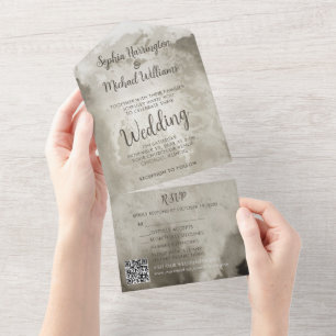 Moody Watercolor All in One Wedding Invite Brown