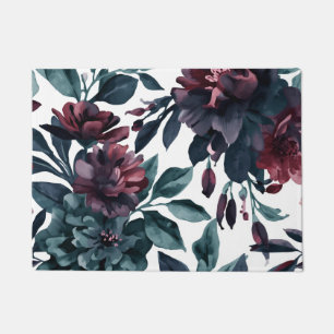 Moody Watercolor Botanical Blooms Floral Doormat