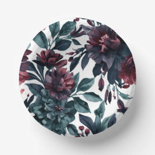 Moody Watercolor Botanical Blooms Floral Paper Plate