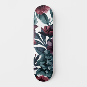 Moody Watercolor Botanical Blooms Floral Skateboard