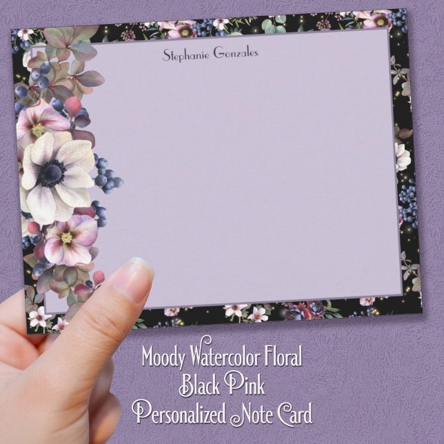 Moody Watercolor Floral Black Pink Personalised  Card (Creator Uploaded)