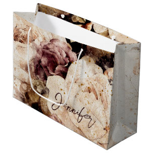 Moody Watercolor Floral with Name Large Gift Bag