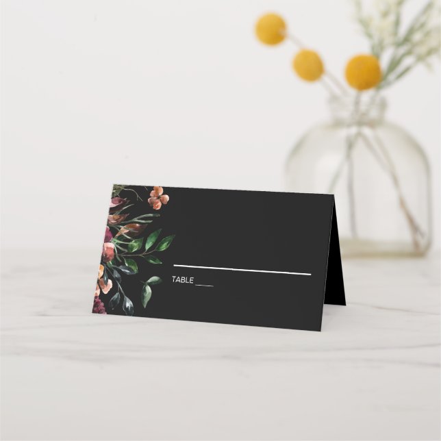 Moody Watercolor Florals Place Card (Front)