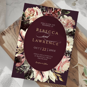 Moody watercolor flowers wedding invitation