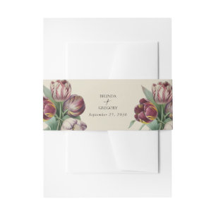 Moody Watercolor Purple Tulips Wedding Favor Invitation Belly Band
