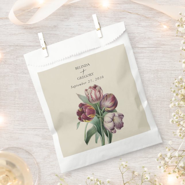 Moody Watercolor Purple Tulips Wedding Favour Favour Bags (Clipped)