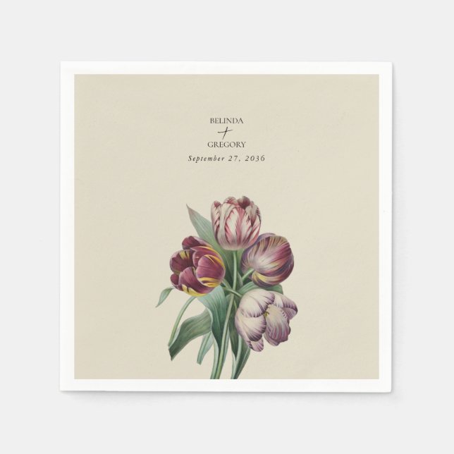 Moody Watercolor Purple Tulips Wedding Gift Napkin (Front)