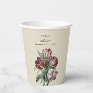 Moody Watercolor Purple Tulips Wedding Gift Paper Cups