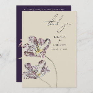 Moody Watercolor Purple Tulips Wedding Thank You Card