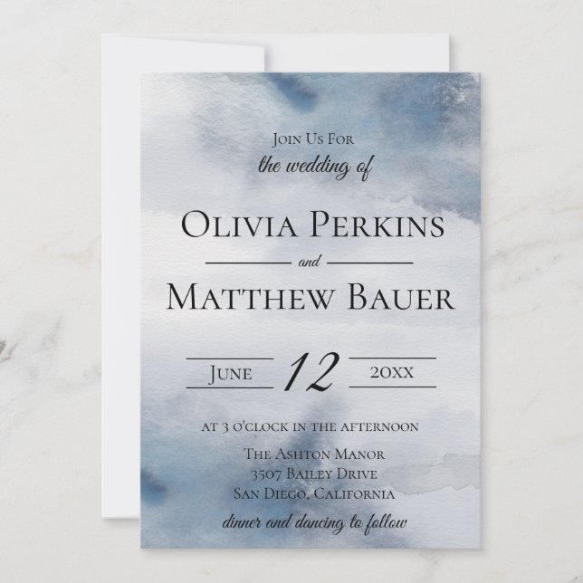 Moody Watercolor Wash Wedding Invitation (Front)