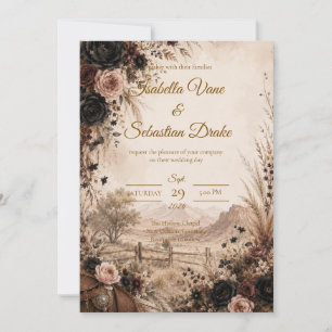 Moody Western Floral Wedding Invitation