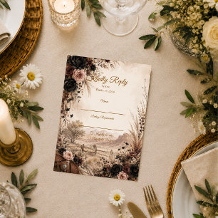 Moody Western Floral Wedding RSVP Card