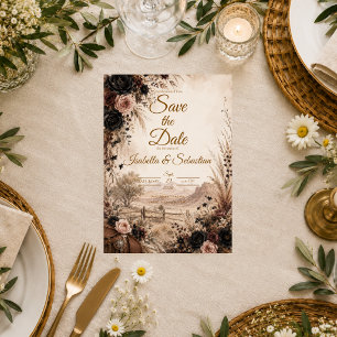 Moody Western Floral Wedding Save The Date