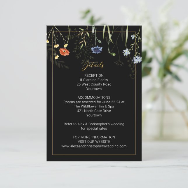 Moody Wildflower Boho Botanical Reception Insert Invitation (Standing Front)