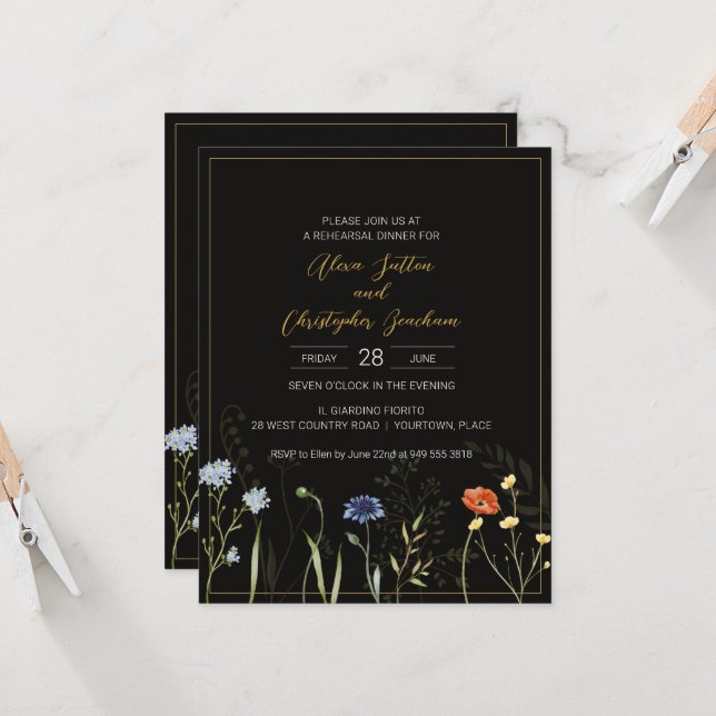 Moody Wildflower Boho Botanical Rehearsal Dinner (Front/Back In Situ)