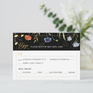 Moody Wildflower Boho Botanical Reply RSVP Invitation