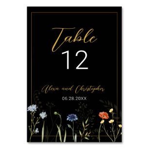 Moody Wildflower Boho Botanical Wedding Table Number