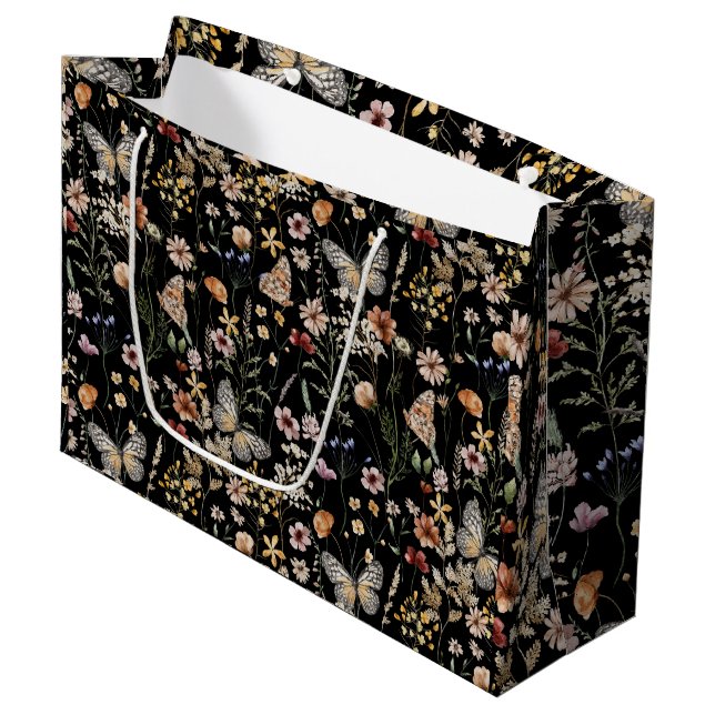 Moody Wildflower Butterfly Wedding Gift Bag (Front Angled)