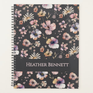 Moody Wildflower Watercolor Named Charcoal Blush Planner