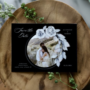 Moody Winter Blue Watercolor Floral Save The Date Postcard