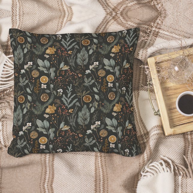 Moody Winter Botanical Christmas Holiday Cushion (Creator Uploaded)