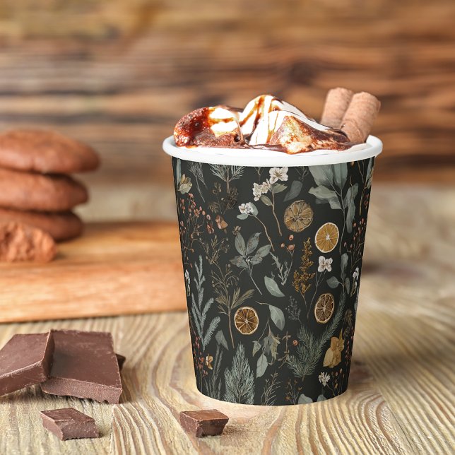 Moody Winter Botanical Christmas Holiday Paper Cups (Creator Uploaded)