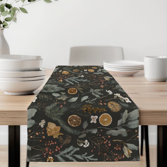 Moody Winter Botanical Christmas Holiday Short Table Runner (Creator Uploaded)