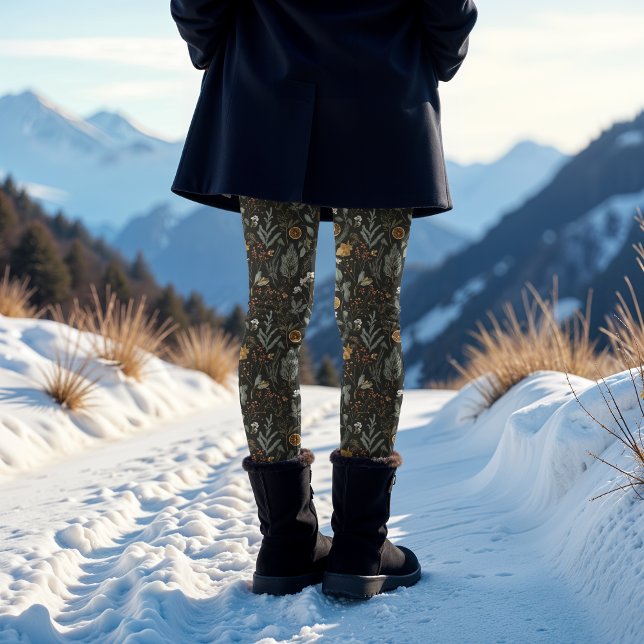 Moody Winter Botanical Pattern Christmas Holiday Leggings (Creator Uploaded)