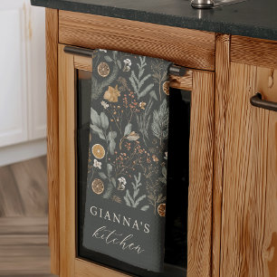 Moody Winter Botanical Personalized Holiday Tea Towel