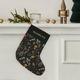 Moody Winter Botanical Personalized Small Christmas Stocking