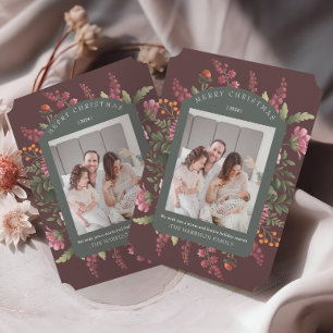 Moody Winter Floral Border Christmas Card