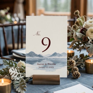 Moody Winter Mountain Wedding Table Number