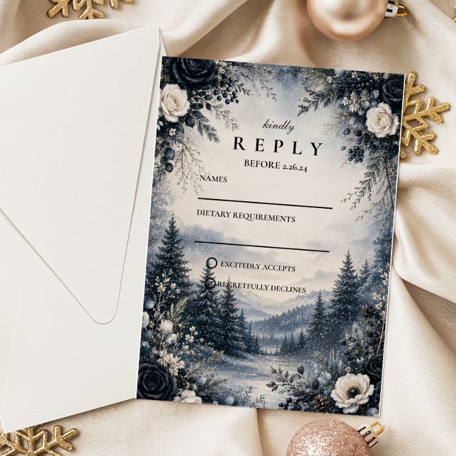 Moody Winter Wedding Elegance RSVP Card (Creator Uploaded)