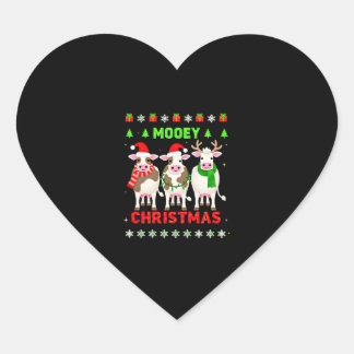 Mooey Christmas Cow Christmas Ugly Sweater Pajama Heart Sticker