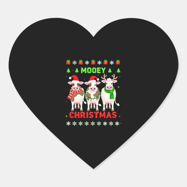 Mooey Christmas Cow Christmas Ugly Sweater Pajama  Heart Sticker (Front)
