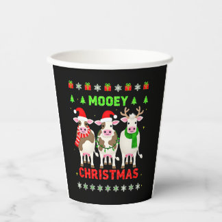 Mooey Christmas Cow Christmas Ugly Sweater Pajama Paper Cups