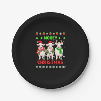 Mooey Christmas Cow Christmas Ugly Sweater Pajama Paper Plate